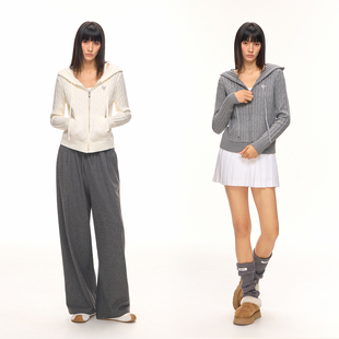 显瘦毛衣短外套 修身 CLIMAX VISION立体复古绞花刺绣连帽针织开衫