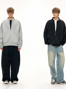 CLIMAX VISION空气层半高领拉链休闲加绒廓形卫衣cleanfit风穿搭