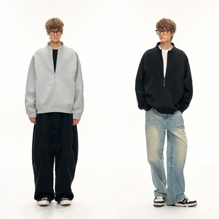 CLIMAX VISION空气层半高领拉链休闲加绒廓形卫衣cleanfit风穿搭