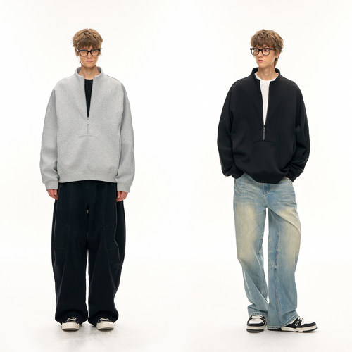 CLIMAX VISION空气层半高领拉链休闲加绒廓形卫衣cleanfit风穿搭