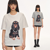 T恤男女款 CLIMAX VISION26支纯棉纱线珍珠项链小狗印花休闲短袖