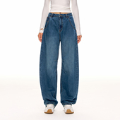 香蕉裤 CLIMAX VISION靛蓝绳染复古做旧竹节肌理廓腿弯刀牛仔裤 女