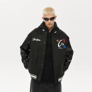 CLIMAX 休闲夹克 VISION撞色毛巾绣飞盘毛呢拼皮棒球服外套男女款