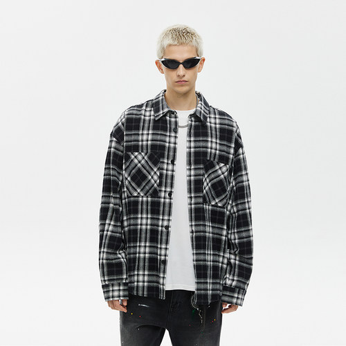 CLIMAXVISION双口袋格纹衬衫