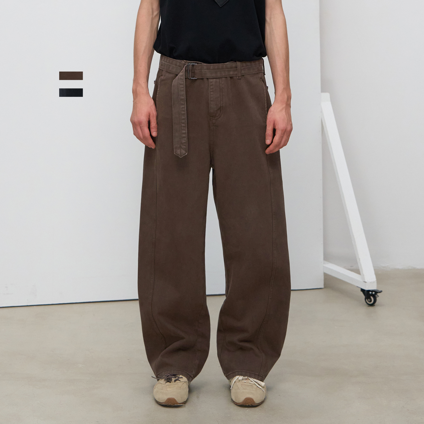 CLIMAX VISION可调节腰带染色做旧立体分割剪裁弯刀牛仔裤长裤男