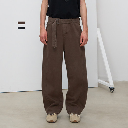 CLIMAX VISION可调节腰带染色做旧立体分割剪裁弯刀牛仔裤长裤男