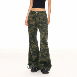 伞兵裤 复古做旧多口袋阔腿宽松微喇迷彩工装 女 VISION美式 CLIMAX