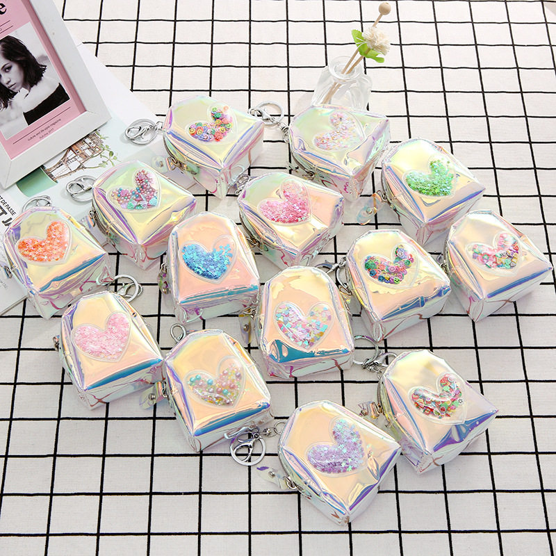 2025新款韩版透明镭射爱心零钱包迷你可爱学生小书包果冻零钱包