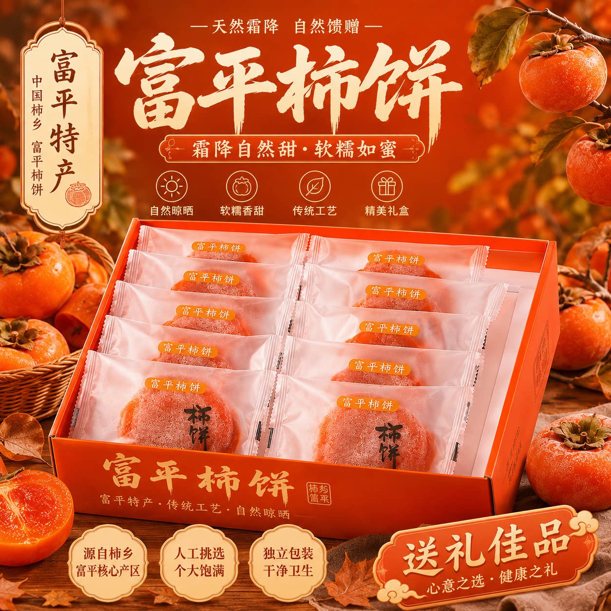 非遗特级富平柿饼流心柿子礼盒图片