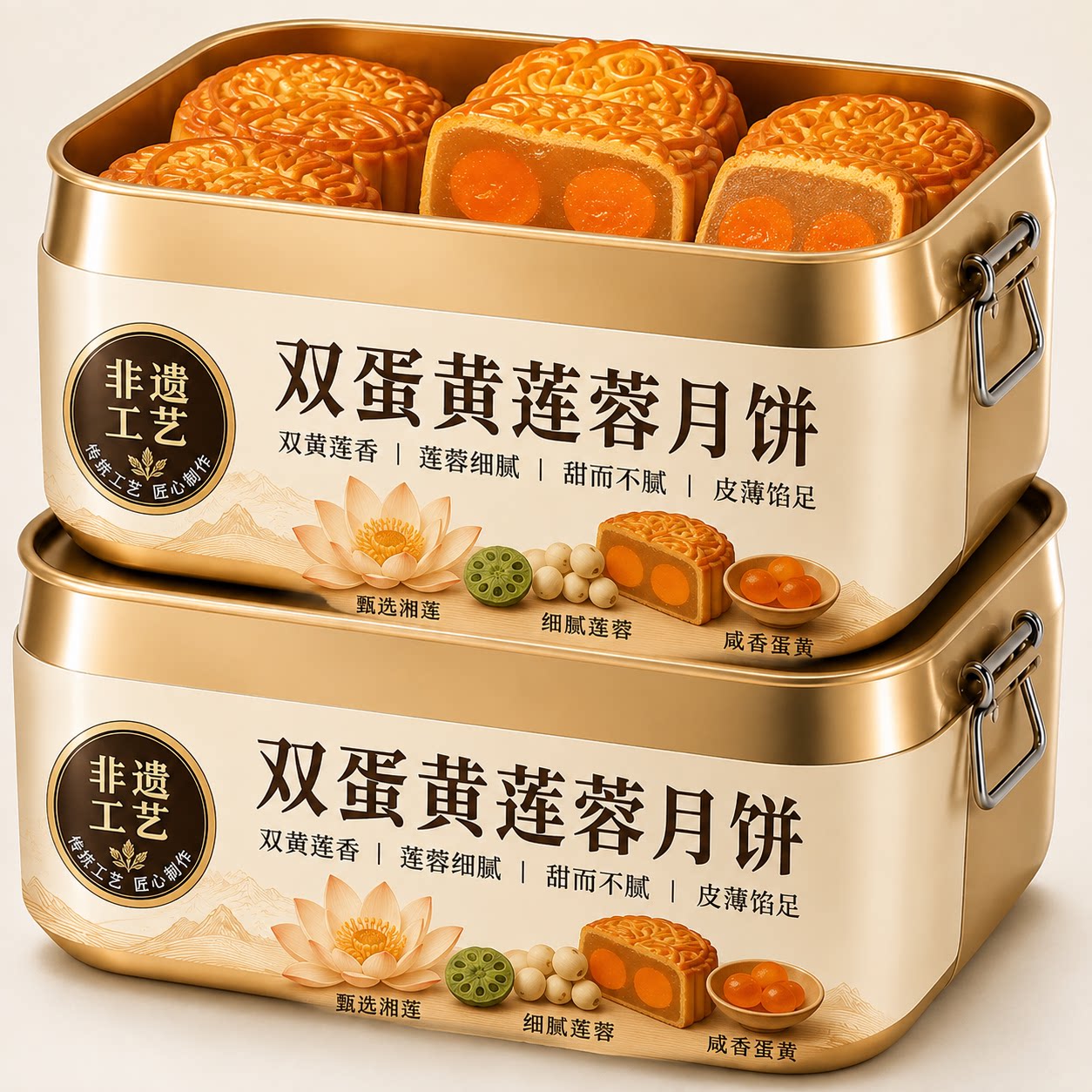 正宗广式双蛋黄莲蓉月饼官方旗舰店老式手工中秋蛋黄月饼送礼糕点