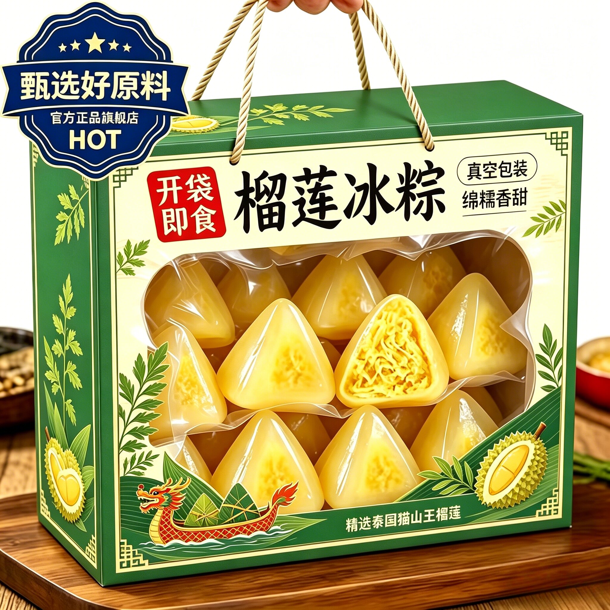 品质推荐！榴莲冰粽网红猫山王水晶粽子端午节冰皮粽子礼盒旗舰店