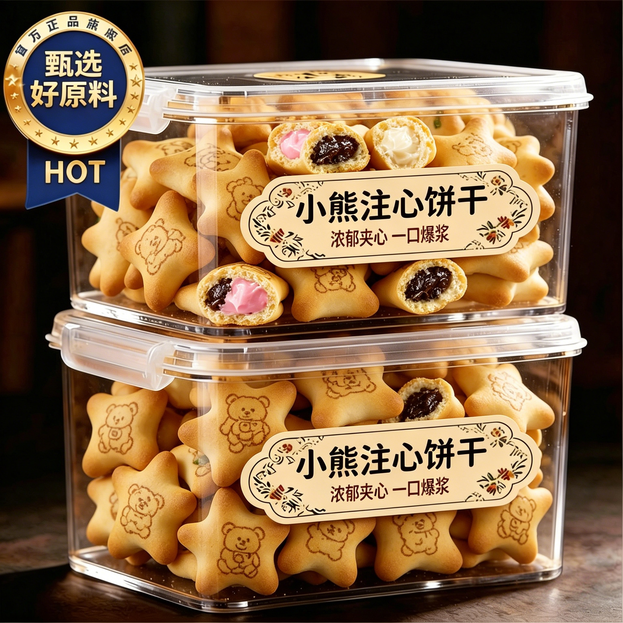 央妈推荐！小熊饼干正品夹心爆浆巧克力草莓夹心儿童趣味饼干零食