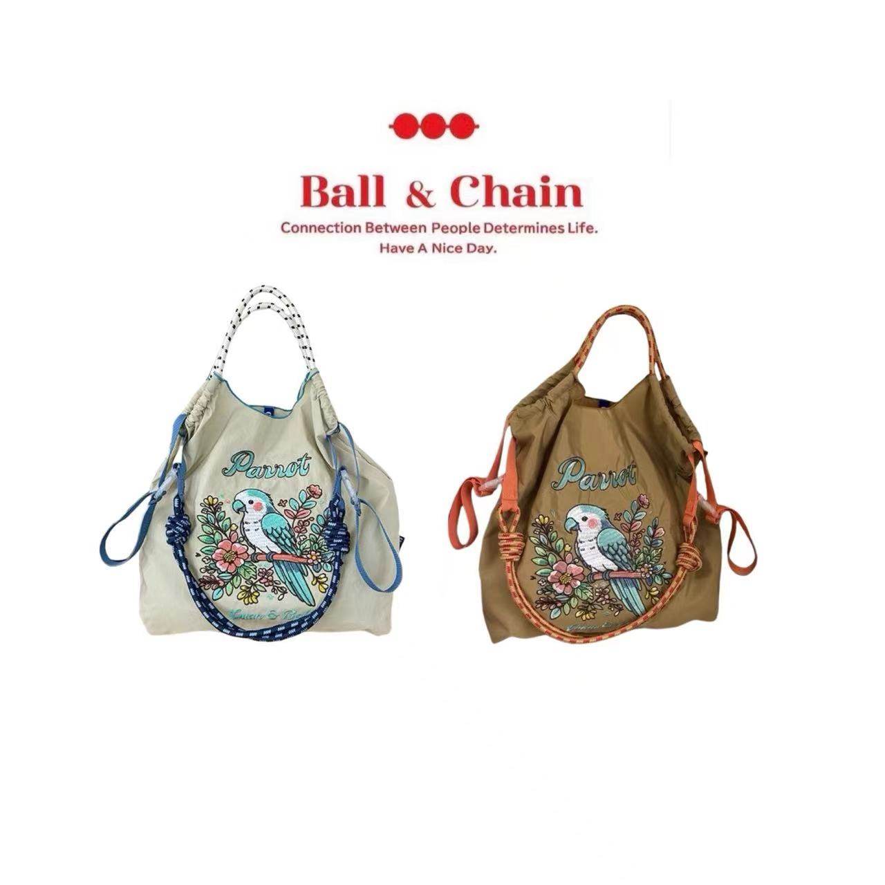 杨紫同款ball chain小众鹦鹉刺绣手提单肩环保购物袋大容量斜挎包