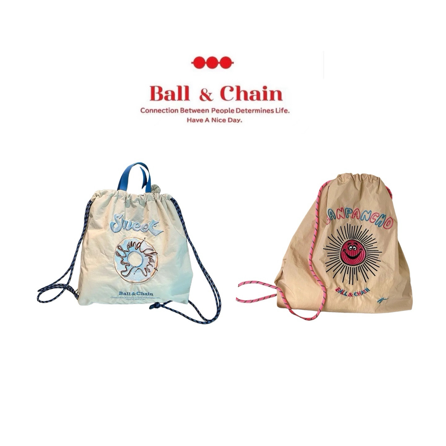 ball chain新款刺绣手提双肩包帆布包百搭运动尼龙抽绳户外包