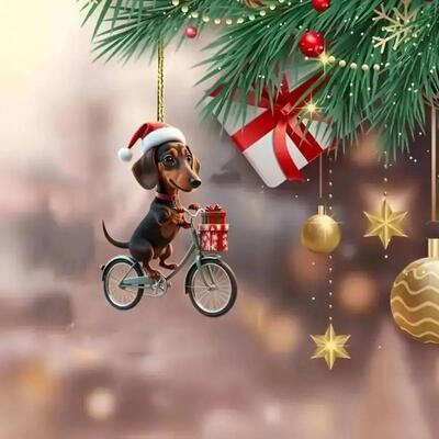 1PC Acrylic Dachshund Christmas Decorations Flat Bike Puppy