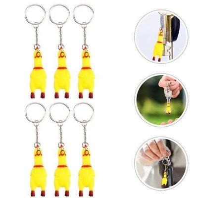 6 Pack Chicken Keychain, Mini Rubber Squeeze Screaming