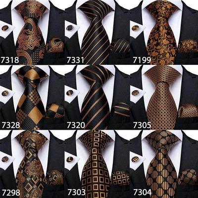 Gift Men Tie Luxury Gold Black Striped Paisley Silk Wedding