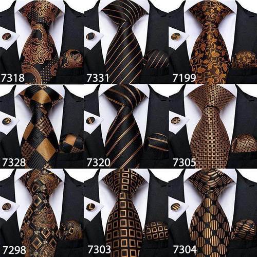 Gift Men Tie Luxury Gold Black Striped Paisley Silk Wedding