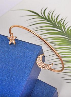 时尚星月镶钻光面桃心星星手镯 四件套手饰