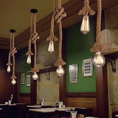 American Vintage Hemp Rope Pendant Lamp Restaurant Bar Cafe