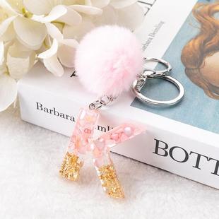 Letter Keychain English 1Pc Keyring Pompom Alphabet wit Pink