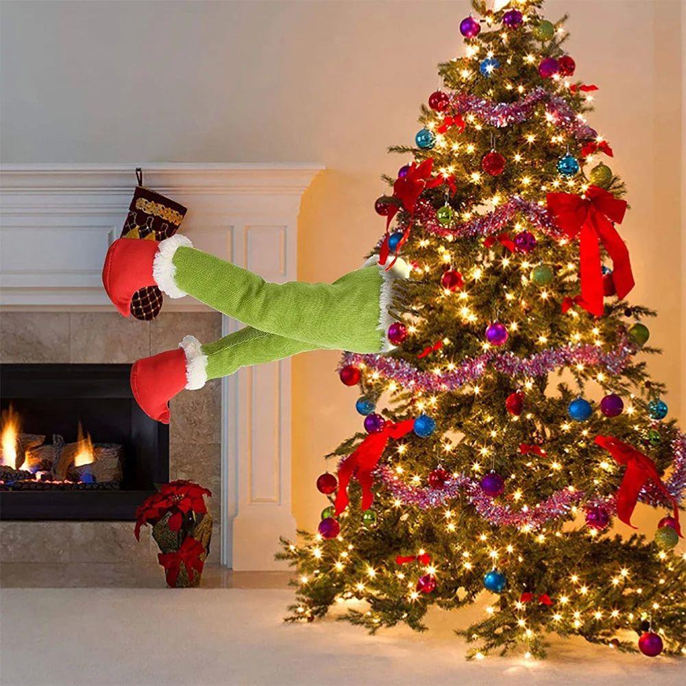 Santa/Christmas Elf Legs Stuffed Legs Stuck Tree Topper Deco
