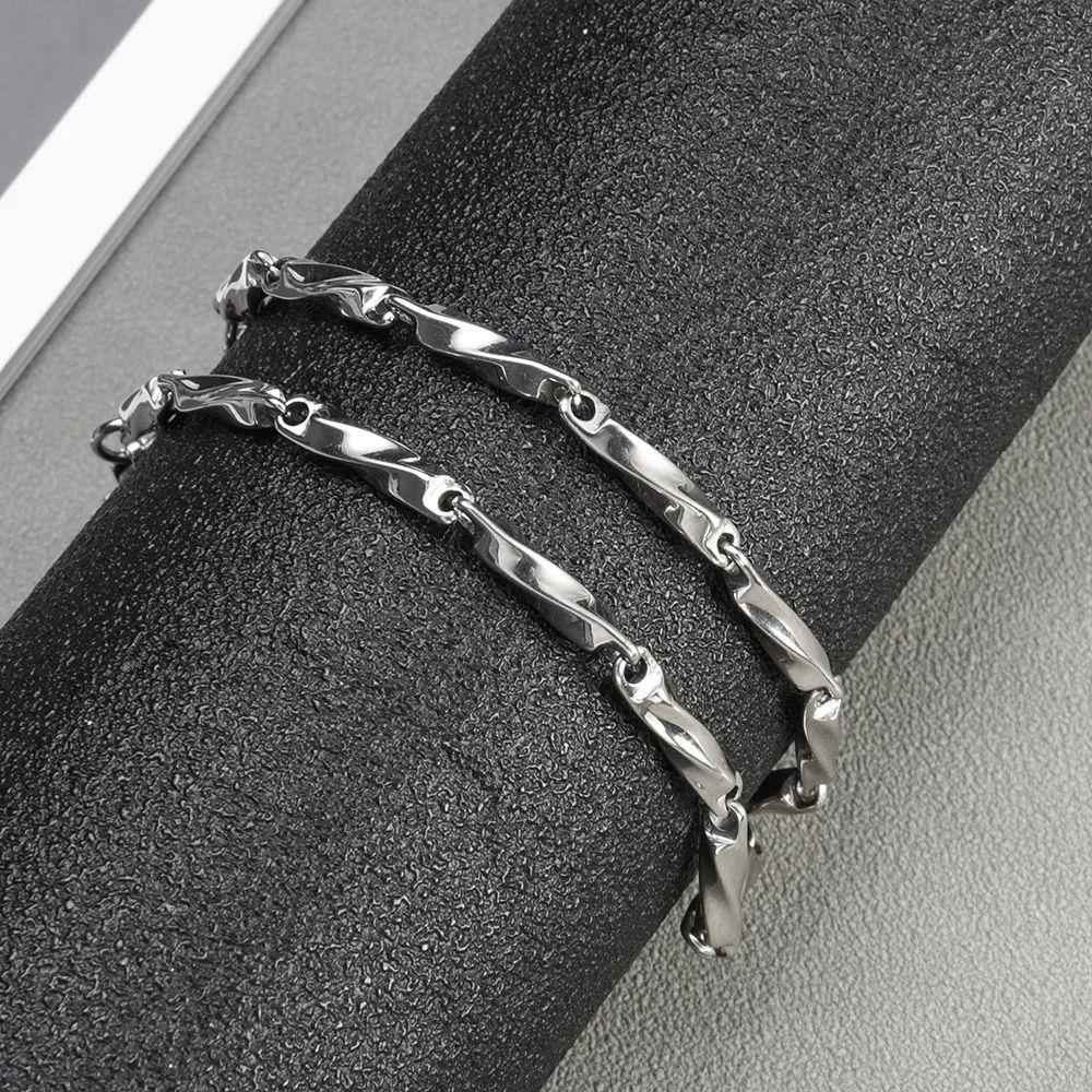 Stainless Steel Men Charm Bracelet Punk Vintage Twisted Wove