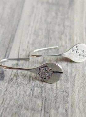 Exquisite simple retro silver plated dandelion Drop Earrings