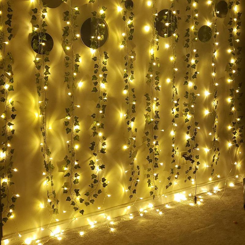 2.3m Silk Leaves Fake Creeper Green Leaf Ivy Vine 2m LED Str