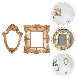 2 Pcs Small Golden Photo Frame Mini Vintage Picture Frames