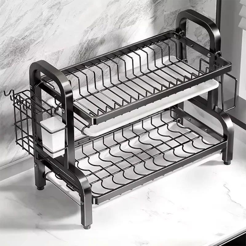Dish Drying Rack 2-Tier Compact Kitchen Dish Rack Drainboard