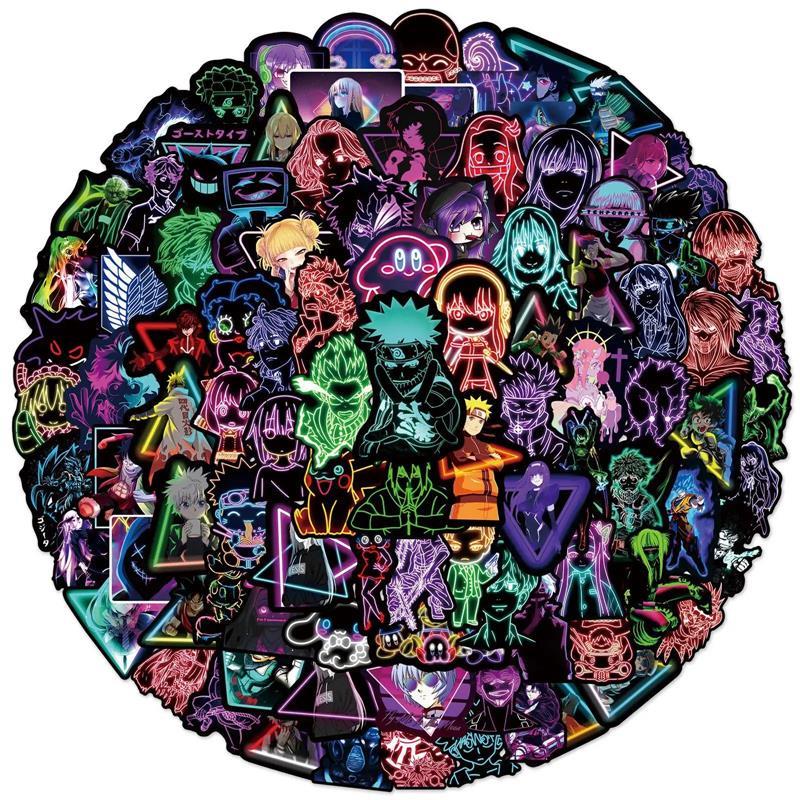 100PCS霓虹灯恶魔杀手几个混合动画贴纸12