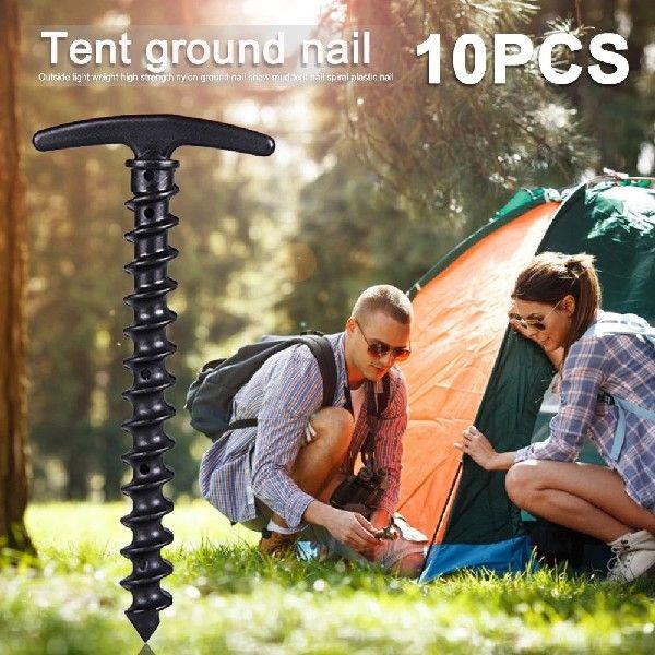 10pcs Nylon Hiking Tent Stakes Pins Screw Anchor Outdoor