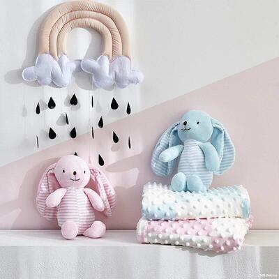 Minky Dot Soft Baby Blanket With Toys Double Layer Warm Plus