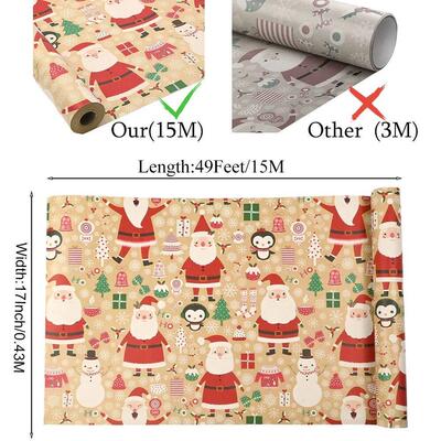 1 Roll 17inch x590inch Christmas Gift Wrapping Paper kraft