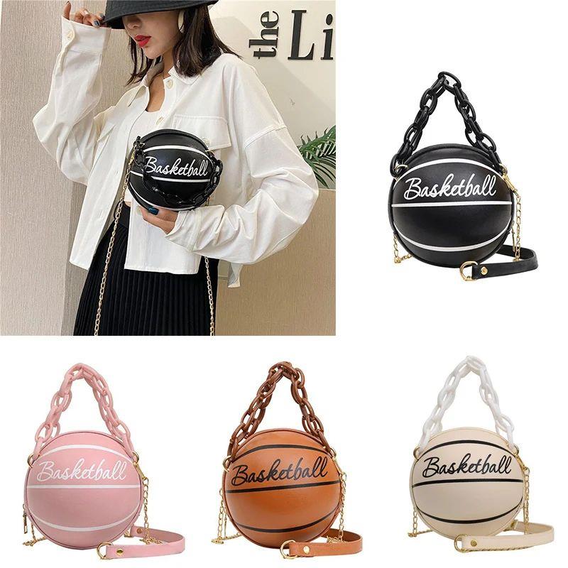Women Shoulder Bag PU Leather Chain Basketball Bag New Lette