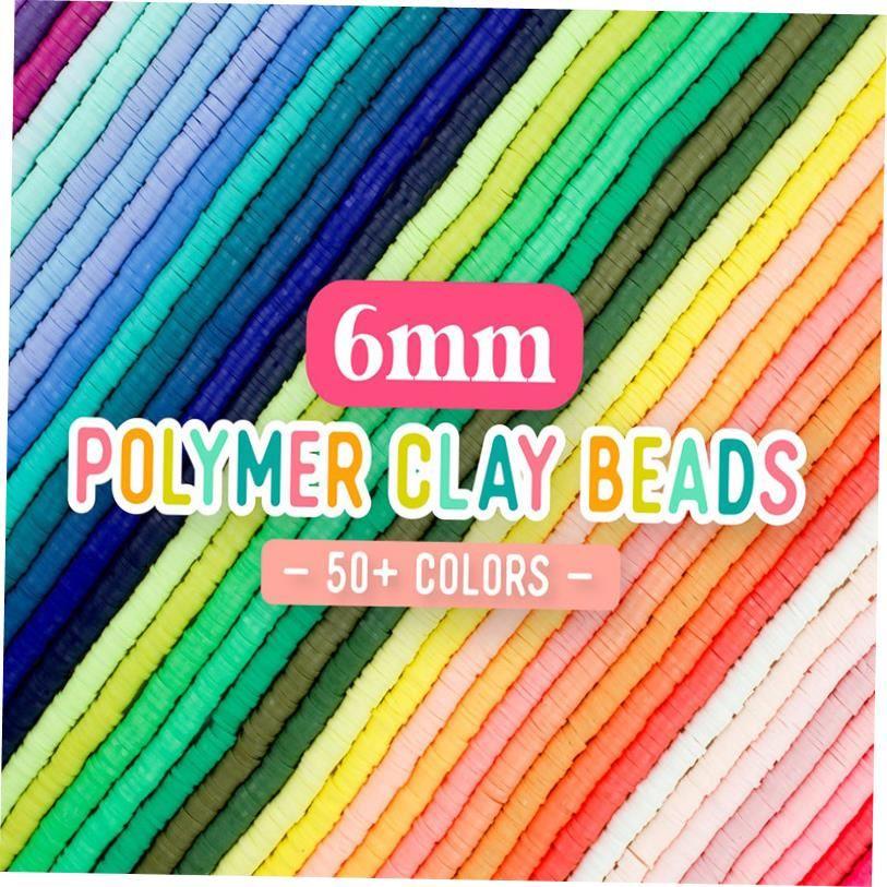 350pcs 6mm Flat Round Polymer Clay Beads, Loose Spacer