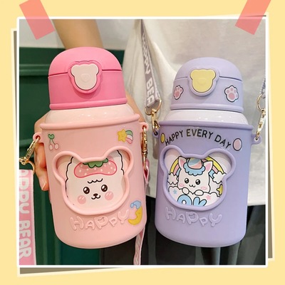 儿童316不锈钢保温杯学生吸管杯男女幼儿园水壶卡通杯子直吸好吸