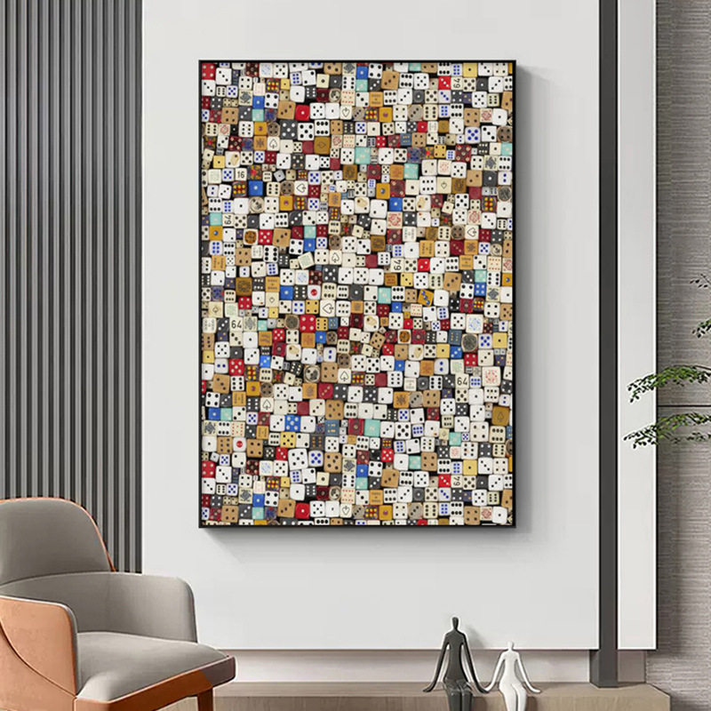 抽象骰子装饰画麻将馆现代壁画棋牌室背景墙挂画小众艺术桌面摆画