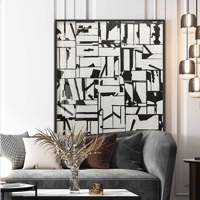 抽象黑白工业风装饰画现代创意几何挂画设计师风格展厅样板房壁画