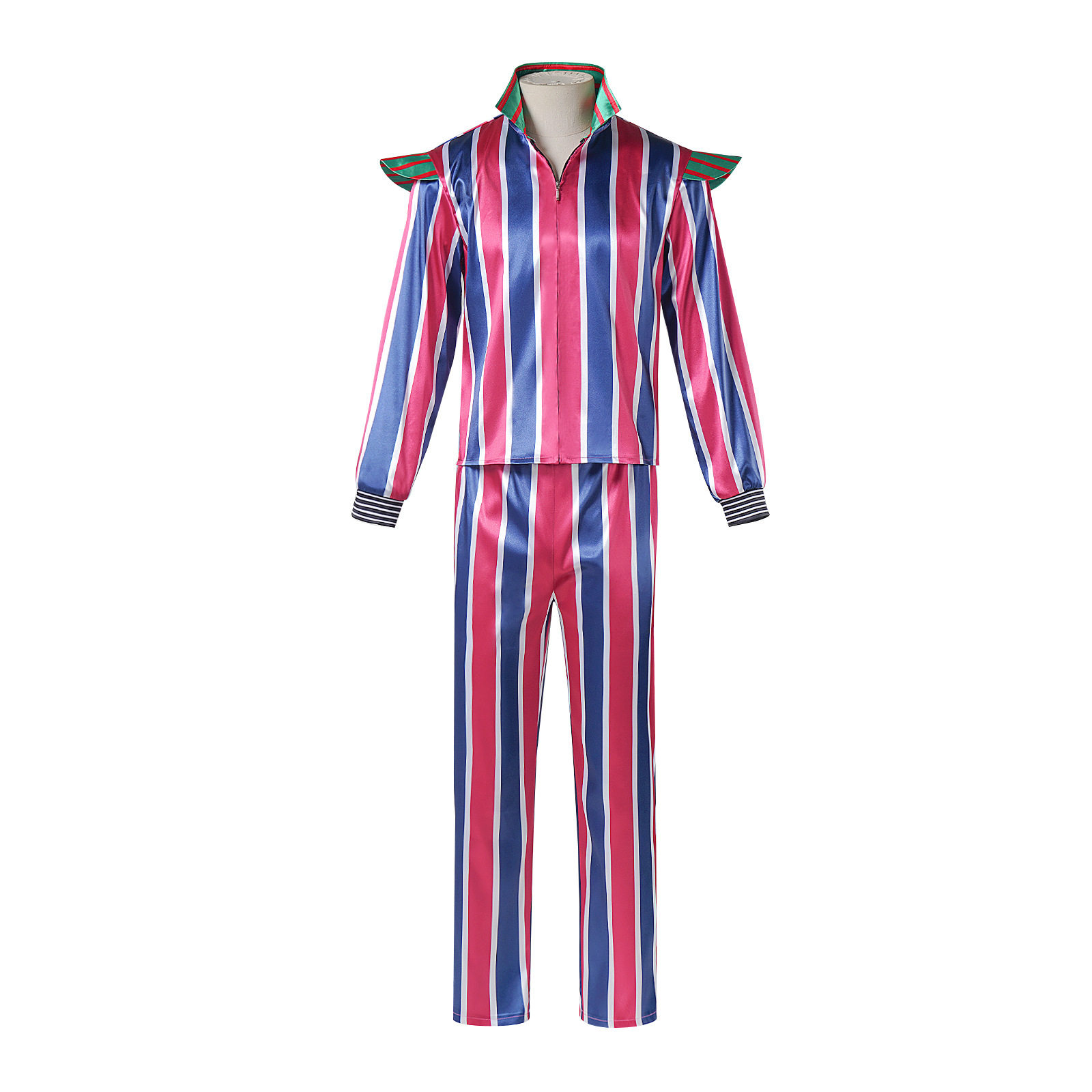 新款跨境cos服时尚亮片大卫·鲍伊粉蓝条纹西服摇滚舞台演出服