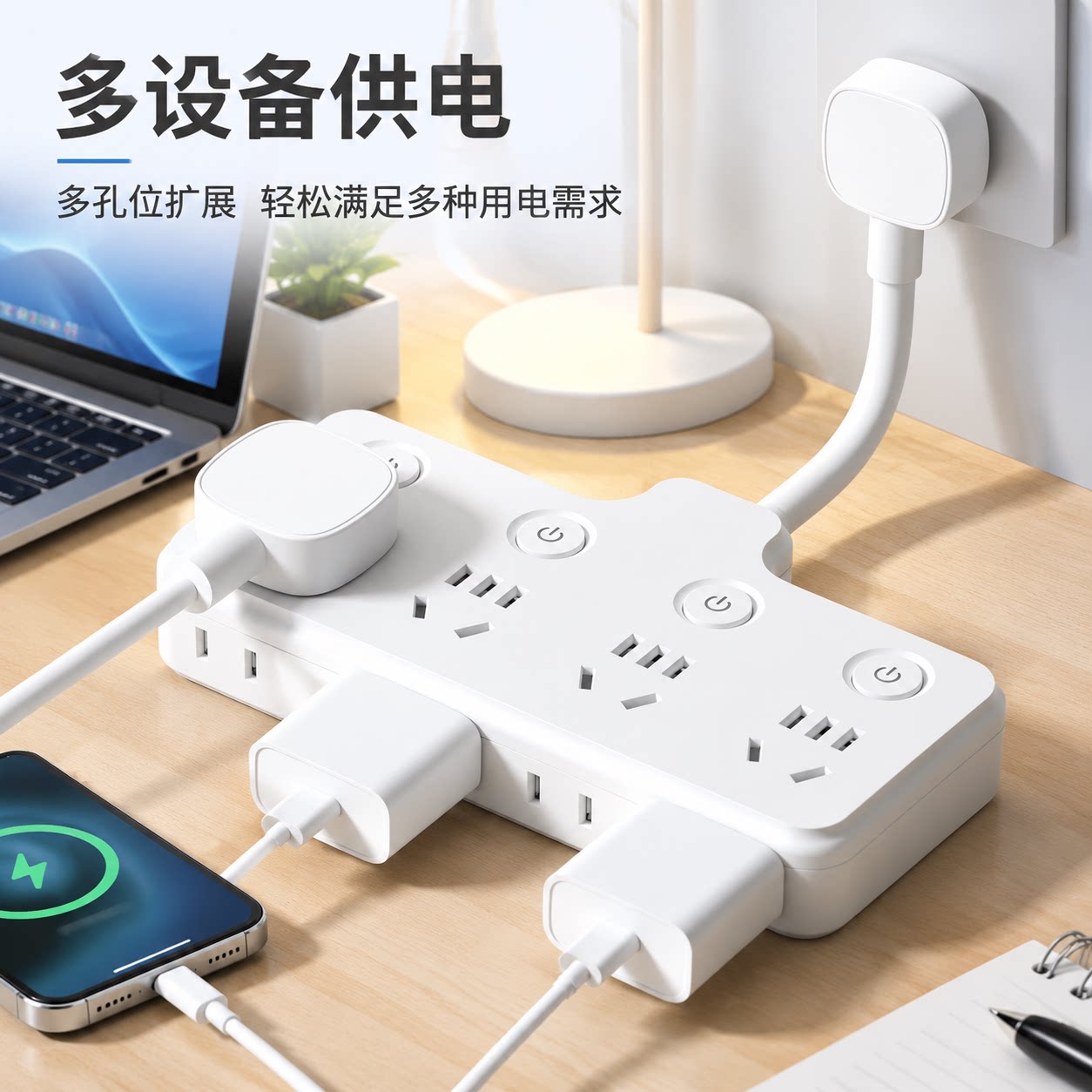 正品官方公矢多功能一转多转换插座立方体带线插排家用多孔位分控