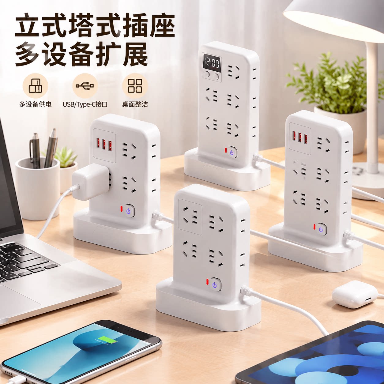 正品官方公矢立式塔式插座多孔位接线板