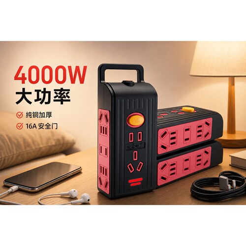 正品官方公矢16A家用纯铜大功率条形插座带开关安全门防摔排插宿