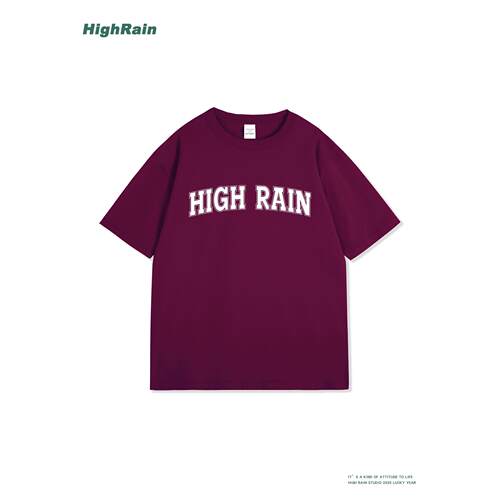 HIGHRAIN美式复古紫色短袖T恤男