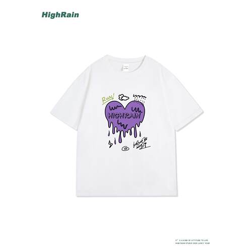 HighRain潮牌紫色爱心融化T恤男