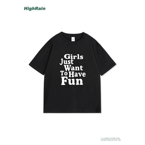 HighRain黑色短袖T恤女夏季新款