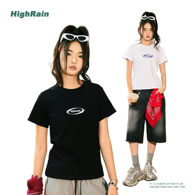 美式复古纯棉修身短袖t恤女