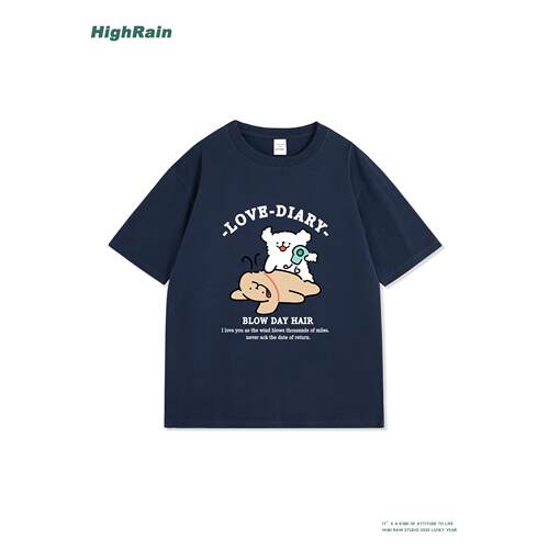 HighRain藏青色短袖T恤女夏可爱