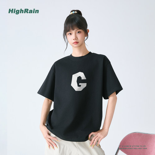 HIGHRAIN国潮简约短袖T恤女